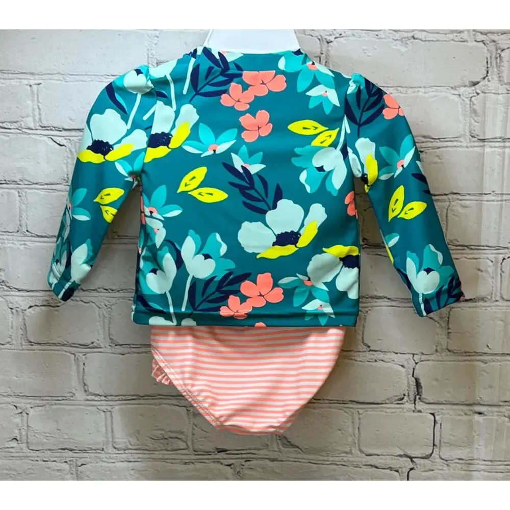 Carter’s Simple Joys Floral Long Sleeve 2pc Swimsuit (Size 3-6M)